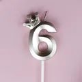 Elegante vela de cumpleaños número 6 color oro champán con corona decorativa de tarta - 6 / 1 Pieza / Rosa oro