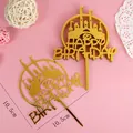 Hochwertiger goldener Acryl-Kuchenaufsatz Schloss Happy Birthday mit 10,5 cm Maßen - Schloss Gold Stil