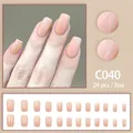 Elegant nude peach short square press-on nails set of 24 pieces for easy home manicure kit - Nude Pink Short Squoval Style (C040) / 24 Pcs/Set