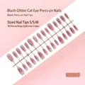 Detailed macro view of 30pcs blush pink cat-eye press-on nails strip in long almond shape. - Almond Coffin Blush Cat Eye Style (MY104-T) / 30 Packs