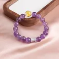 Natural 12mm purple amethyst bracelet with yellow crystal bead and silver bow spacer. - Amethyst Bracelet
