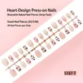 Elegante roze plaknagels met hart- en strikpatroon, 30 stuks handgemaakte stijl. - S187-T