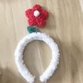 Diadema de peluche blanca con una flor roja de resorte para niñas y decoraciones - Diadema de Flores Rojas