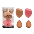 ALYAN makeup sponge set with teardrop and beveled shapes in a clear cylinder package - 4 Pieces/Pack (Medium + Mini) / Coffee Red