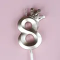 Elegante vela de cumpleaños número 8 en color oro champán con corona para decorar pasteles - 8 / 1 Pieza / Rosa oro
