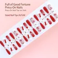 Festive red and white press-on nail tips set with 30 pieces - Lunar New Year Lion Dance Style (S143-T) / 30 Pieces/Strip (Includes XS/S/M Sizes)