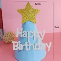 Sombrero de fiesta de cumpleaños de fieltro azul con estrella dorada brillante - Estrella Azul Happy Birthday