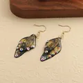 Vintage cicada butterfly wing drop earrings with iridescent rhinestones and gold hooks - New Rhinestone Design / Gold