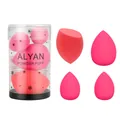 ALYAN makeup sponge set with snowflake container and various pink teardrop blenders - 4 Pieces/Pack (Medium + Mini) / Red