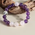 Natural amethyst and rose quartz crystal bracelet with 12mm beads and gold spacers - Amethyst and Rose Quartz Mixed Bracelet