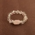 Eleganter Naturrosen- und Bergkristall-Perlenarmband mit Perlen- und Silberakzenten - Weißer Kristall Zirkonia Armband / Transparent