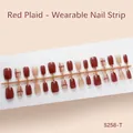 Set de 30 faux ongles carrés rouge bordeaux et à carreaux en tailles assorties XS S M - Rouge Brique Carreaux Patchwork Style (S258-T) / Pack de 30