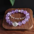 Elegant 12mm natural purple amethyst beaded bracelet with clear crystal and silver chain - 10mm Amethyst Drill Chain Bracelet