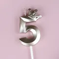 Elegante vela de cumpleaños número 5 oro champán con corona para decoración tartas - 5 / 1 Pieza / Rosa oro