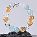 Naturkristall-Perlenarmband mit Aquamarin, Citrin, weißem Mondstein und Bergkristall - Aquamarin und Gelber Turmkristall Armband / Blau-Gelb