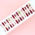 Set of 30 semi-handmade press-on nails on strip in luxury red and gold Chinese style - Wealthy National Tide New Year Style (S145-T) / 30 Pieces/Strip (Includes XS/S/M Sizes)