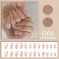 Nude pink glossy almond press-on nails set with 24 pieces for natural look. - Nude Pink Long Oval Style (C036) / 24 Pcs/Set