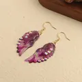 Elegant purple butterfly wing earrings with iridescent rhinestones and gold hooks - New Angel Wing (Rhinestone) / Pink Purple