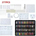Complete 277-piece DIY resin jewelry making kit with silicone molds and colorful glitter - 277 Items With 48 Colors Glitter (84003)