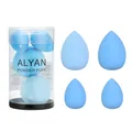 Professional ALYAN blue makeup sponge set with snowflake pattern in a portable clear tube packaging - 4 Pieces/Pack (Medium + Mini) / Blue