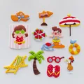 Detailed view of a beach-themed soft PVC cake topper set with various summer charms. - Summer Beach Series Set
