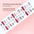 Full set of 30 pieces Mahjong themed handmade press-on nails in sizes XS, S, and M - Mahjong Culture Style (S146-T) / 30 Pieces/Strip (Includes XS/S/M Sizes)