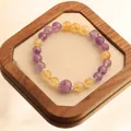 Natural 12mm amethyst and citrine beaded bracelet for women's spiritual luck - Ametrine Bracelet