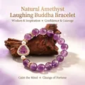 Edles Natur-Amethyst-Perlenarmband mit Buddha-Anhänger und Goldverzierungen - Lila Buddha Kristall Armband / Lila