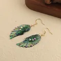 Vintage green gradient cicada wing earrings with iridescent rhinestones and gold hooks. - New Angel Wing (Rhinestone) / Green