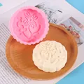 Pink floral mooncake silicone mold and white wax sample for DIY candle making crafts - Petal Style (50-2686) / Pink