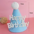 Gorro de fiesta de fieltro azul con pompón blanco y texto Happy Birthday, 16cm - Pompón Azul Happy Birthday / 12x16cm