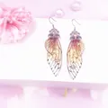 Elegante lange Schmetterlingsflügel Brautohrringe mit Farbverlauf und Silberfolienakzenten - Silberfolie Zikadenflügel Stil / Champagner