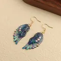 Elegant iridescent butterfly wing earrings featuring sparkling colorful rhinestones - New Angel Wing (Rhinestone) / Blue