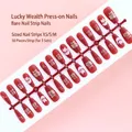 Red fortune cat press-on nails with gold Chinese characters, 30pcs matte finish kit - Red Lucky Cat Auspicious Style (S149-T) / 30 Pieces/Strip (Includes XS/S/M Sizes)