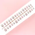 Set of 30 champagne polka dot and glitter press-on nails in XS/S/M sizes, style S078-T - Polka Dot Silver Sequined Style (S078-T) / 30 Pcs/Strip / Champagne
