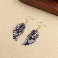 Elegant dark purple and blue galaxy butterfly wing earrings with iridescent crystals - New Angel Wing (Rhinestone) / Blue and Purple