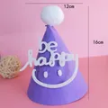 Gorro de fiesta de fieltro púrpura 'be happy', medidas de 12 cm de ancho y 16 cm de alto - Pompón Púrpura Be Happy / 12x16cm