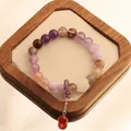 Natural amethyst 12mm beaded bracelet with diverse gemstone accents and charm - Amethyst Pendant Bracelet