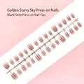30pcs pink gradient press-on nails with gold star starry sky design variant S154-T - Gilded Starry Sky Style (S154-T) / 30 Packs / Pink White Gradient