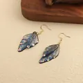 Vintage handcrafted butterfly wing earrings with iridescent rhinestones in blue - New Rhinestone Design / Blue
