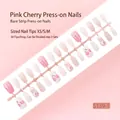 Pink cherry theme press-on nails 30pcs set in sizes XS/S/M - Pink and White Gradient Cherry Star Style (S139-T) / 30 Pieces/Strip (Includes XS/S/M Sizes)