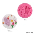 Round pink silicone fairy mold for baking, fondant and chocolate with 7.4cm cast size - Round Fairy Floral Style (50-1603-A)