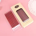 Metallic burgundy pencil birthday candles 12pcs set in kraft box for cake decoration. - 12 PCS / Red