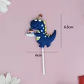 Cute blue dinosaur soft rubber cake topper with party hat for birthday party decoration - Dark Blue Dinosaur Holding Cake
