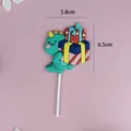 Cute cartoon dinosaur cake topper holding colorful gift boxes for kids birthday party - Green Dinosaur Holding Gift Box