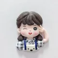 Cute winking cartoon girl cake topper in polymer clay for birthday party decoration - Plaid Shirt Girl