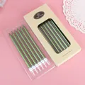 Elegant set of 12 metallic green thin pencil birthday candles in a brown kraft paper box - 12 PCS / Green