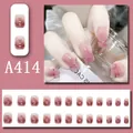 Chic gradient pink ice transparent press-on nails with glitter line accents - Ice Pink Purple Lines Style (A414) / 24 Pcs/Set