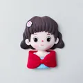 Cute soft clay girl cake ornament with red bow and blue dress for birthday decoration - Bow Girl