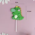 Cute green cartoon dinosaur cake topper for kids birthday party decoration, size 6x6.5cm. - Green Dinosaur Blowing Bubbles
